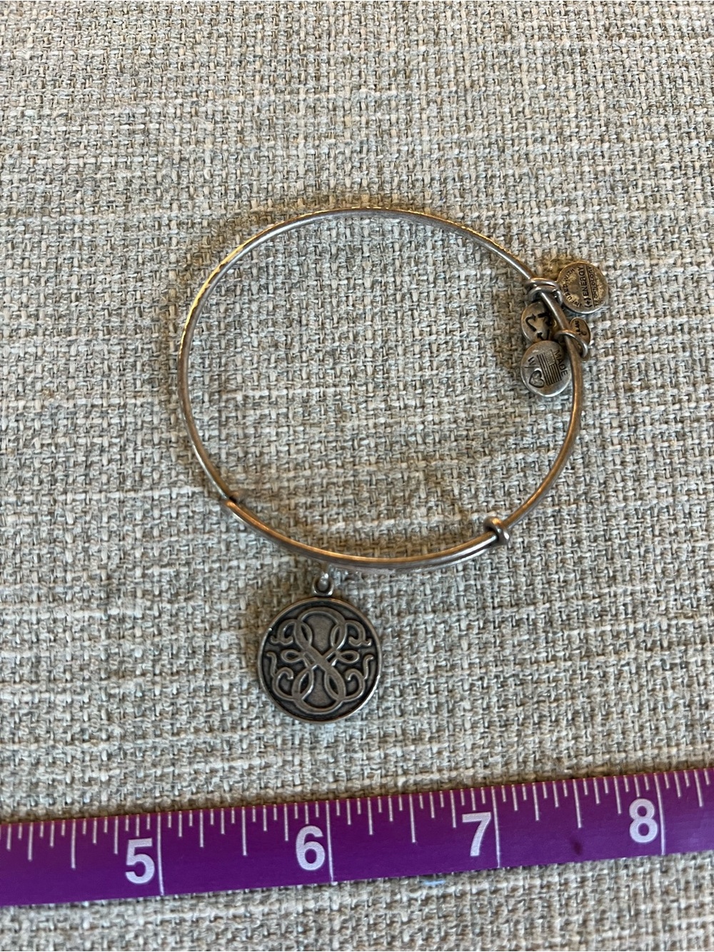 Alex and Ani Silver Tone Decorative Filigree Disc Bangle Bracelet